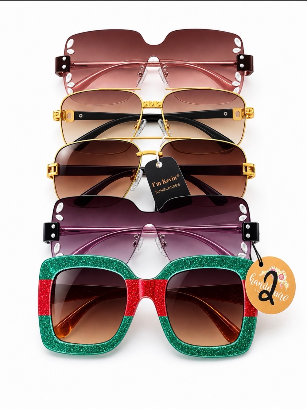 Green & Red Glitter Oversized Square Sunglasses - Women's Accessories